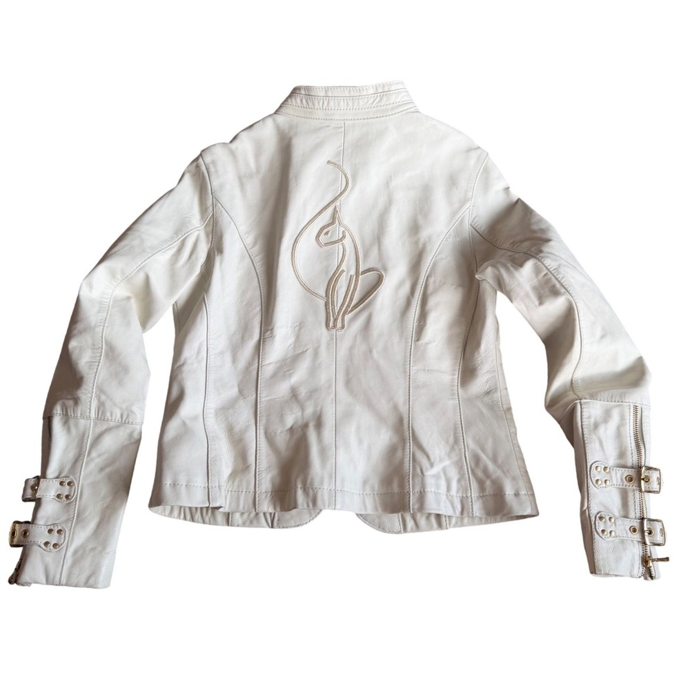 Baby Phat White Leather Moto Jacket Vintage Y2K Rare Gold Hardware Baddie Bratz - Picture 5 of 16